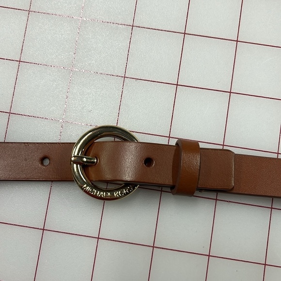 MICHAEL KORS Caramel Leather Gold Round Buckle and Gold Ring Station Belt SZ L main image 7
